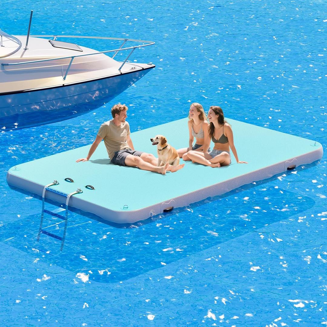 Specraft Inflatable Floating Dock, Non-Slip Air Dock Platform loating Island Raft with Rope Ladder for Pool Lake Beach Ocean (Mint Green+Gray)