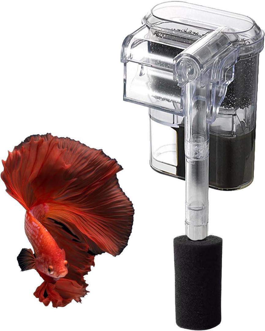 Quiet Hang on Aquarium Filter for Betta, Slim HOB Fish Tank Filter for 3-10 Gal Planted Aquariums & Aquascaping with 1 Pre-Filter Sponge Adjustable Flow250L/H