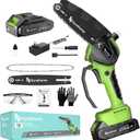 Mini Chainsaw 6inch, Chainsaw Cordless w Automatic Oiler, Handheld Electric Power Chain Saw w Security Lock, Brushless Motor,Chainsaws for Wood/Trees Trimming (Green - 1 battery, 6 INCH)