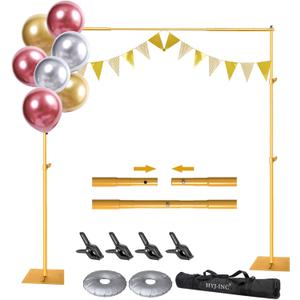 Pipe and Drape Photography Backdrop Stand Kit - Gold Adjustable Photo Background Stand 10ft x 6.5ft with Metal Base for Parties Weddings Birthday Party Events Photo Booth