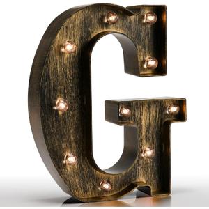 Pooqla Vintage Light Up Marquee Letters with Lights Illuminated Industrial Style Lighted Alphabet Letter Signs - Coffee Bar Apartment Bedroom Wall Home Initials Decor G