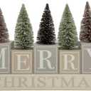 Christmas Decorations for Home Farmhouse Merry Christmas Tree Decor Wooden Winter Rustic Sign Vintage Holiday Tabletop Block for Kitchen Xmas Party Mantel Tiered Tray Gift