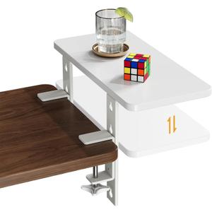 3 in 1 Clamp-on 15.7"x7.5" Desk Extender, Heavy-Duty Side/Top Desk Organizer Shelf, Adjustable Desktop Storage for Office Accessories, Monitor and Laptop Riser, White
