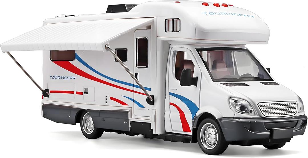 Toy Campers for Kids Toy RV,Die Cast Metal Toy Camper for 3 4 5 6 7 8 9 Year Old Toddlers,Pull Back RV Toy with Light and Sound,Trucks for Kids Ages 4-8White
