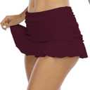 Halcurt Women's Mid Waisted Ruched Ruffle Swim Skirts with Hipster Sexy Bikini Swimsuit Bottoms (Red, L)