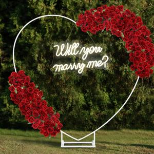 VIHOSE 6.6ft Large Metal Heart Arch Stand and Will You Marry Me LED Neon Light Sign Wedding Hanging Wall Decor for Proposal, Bridal, Engagement and Birthday Party(White)