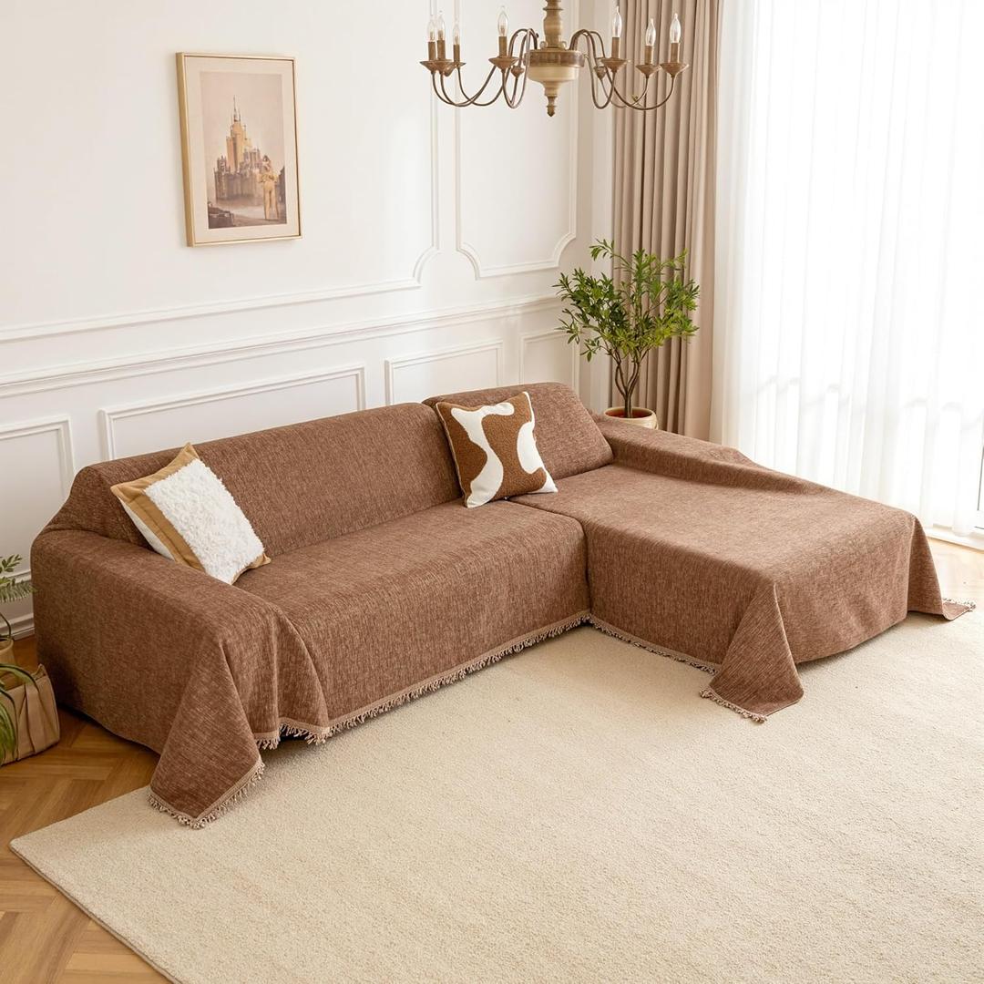 MEETSKY Sectional Couch Cover Sofa Covers Washable, 2 Pieces Couch Covers for Sofa L Shape, Sofa Slipcover for 3-4 Cushion Couch, Furniture Protector for Pets(XX-Large, 71"x118"+91"x134", Camel)