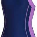 beautyin Girls Swimsuit One Piece Swimwear Athletic Competition Bathing Suit (9-10 Years, Navy/Purple)