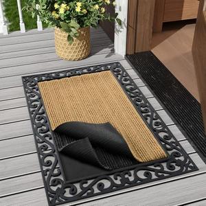 MontVoo-3 in 1 Replaceable Front Door Mat Outside Entrance Doormat-Outdoor Indoor Door Mat for Entryway-Welcome Mat Thick Durable Rubber Backed Door Entry Mat Non Slip Dirt Trapper Absorbent-24”x36”