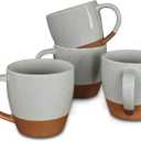 Mora Ceramic Large Latte Mug Set of 4, 16oz - Microwavable, Porcelain Coffee Cups With Big Handle - Modern, Boho, Unique Style For Any Kitchen. Microwave Safe Stoneware - Earl Grey