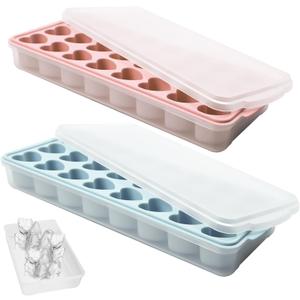 2 Pack Heart Shpaed Ice Cube Trays with Lids and Bins Ice Molds with Ice Storage Box, 48 Holes Silicone Heart Ice Cube Tray for Whiskey Cocktail Fun Shapes Cubes, with Lids & Bins