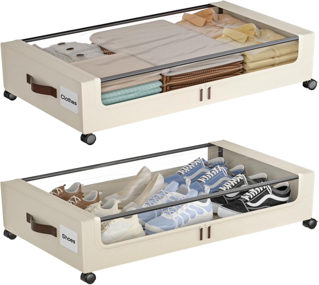 Under Bed Storage with Wheels,XXL 60L Under Bed Storage Containers with Clear Lids, Rolling Under Bed Metal Drawer for Clothes, Shoes,Toys (White, 2 Pack) Under Bed Storage with Wheels,XXL 60L Under Bed Storage Containers with Clear Lids, Rolling Under Bed Metal Drawer for Clothes, Shoes,Toys (White, 2 Pack)
