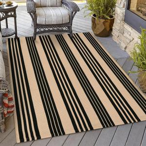 OJIA Outdoor Area Rugs 4'x6', Black and Tan Outdoor Rug Machine Washable Patio Rugs Cotton Hand Woven Entryway Rug Indoor Rugs for Bedroom/Porch/Deck/Backyard/Camping/Living Room