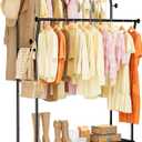 Double Rods Clothes Rack, Rolling Clothing Rack for Hanging Clothes with Hooks&Mesh Shelf, Portable Wardrobe Rack, Metal Coat Rack Sturdy Garment Rack for Bedroom Laundry Living Room Storage, Black