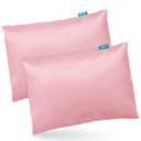 Satin 2 Pack Kids Toddler Pillowcase Fits for Children Toddler Pillows 13"x 18" or 14"x19", Envelope Travel Toddler Pillow Cover Case, Pink