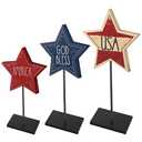 FairySandy 3 Pcs 4th of July Day Table Signs Patriotic Decorations Decoration Wooden Star Table Decoration Independence Day Blocks Tiered Tray Decor Freestanding Table Signs