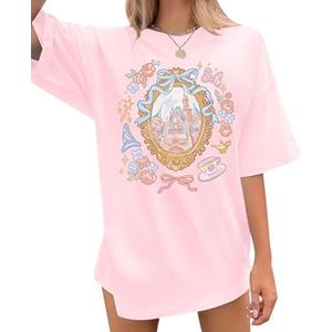 Magic Kingdom Castle Shirt for Women Princess T Shirts Oversized Tee Coquette Bow Castle Graphic Top M