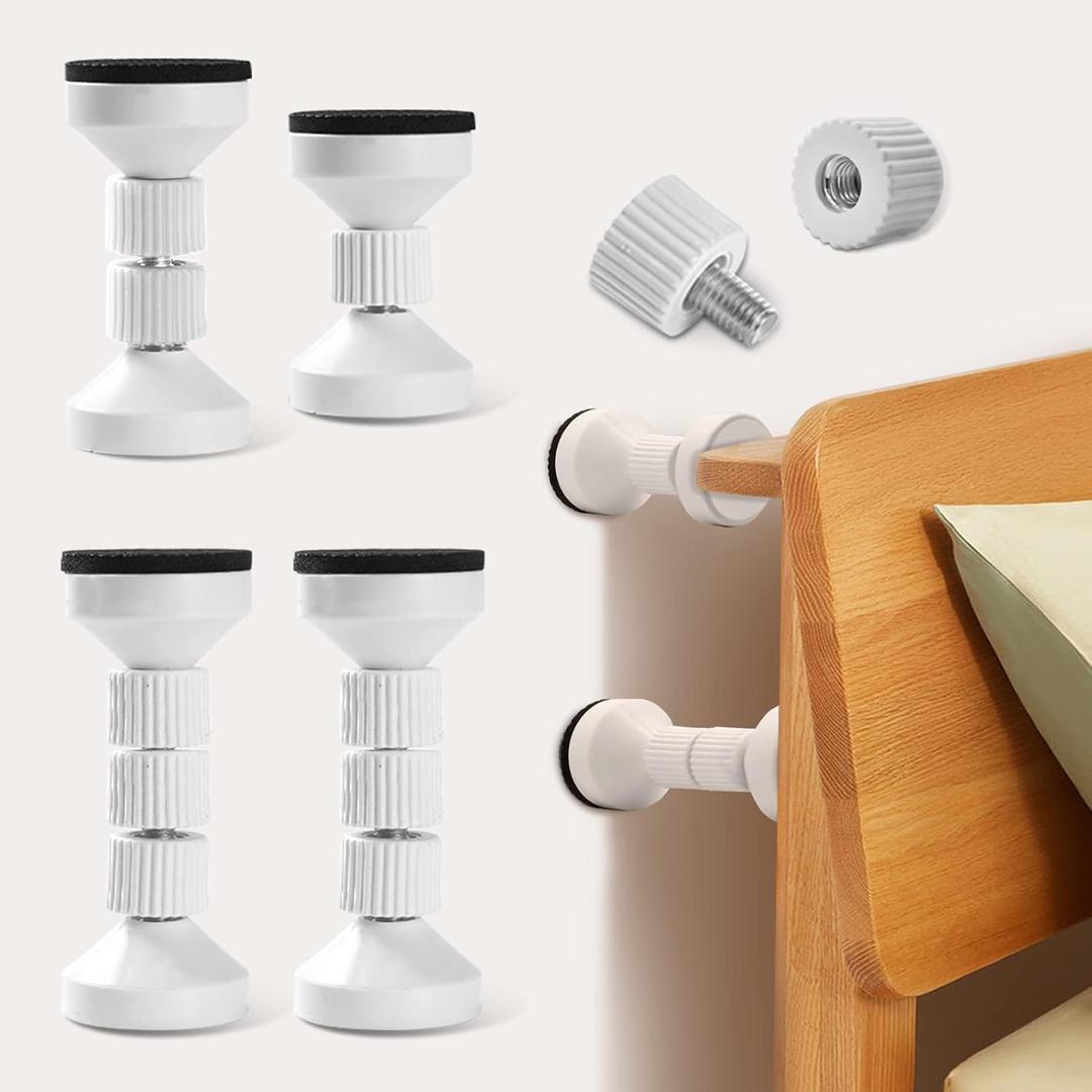 dadop Adjustable Threaded Bed Frame Anti-Shake Tool for Bed, Headboard Stoppers, Bedside Headboards Prevent loosening Anti-Shake Fixer, Easy Install (4pcs White Upgrade Version, 40-100mm)