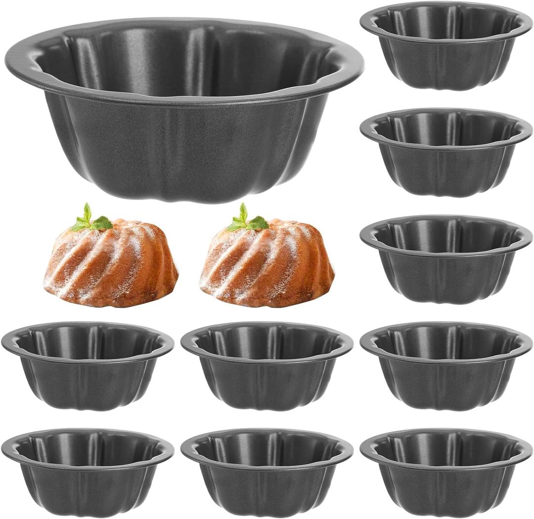 ZENFUN 10 Pcs Mini Flan Molds Pan, 4 Inches Fluted Cake Pan Nonstick, Carbon Steel Mini Flan Molds Pans, Cake Pans Reusable Tube Oven Baking Mold for Cupcake, Bread, Bavarois, Brownie