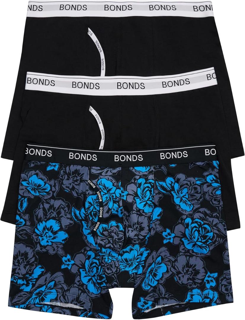 Bonds mens Mid-length Boxer Briefs 3-pack  Soft Cotton, Everyday Comfort Underwear (Small, Black/Black/Dolce Vita)