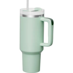 KISSKIND 40 oz Tumbler with Handle and Straw Lid, Stainless Steel Insulated Cup Travel Coffee Mug Water Bottle, Gift For Women Girls - Bayleaf