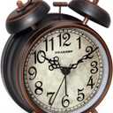 Peakeep Retro 4.5 inches Battery Operated Twin Bell Loud Alarm Clock (Black with Arabic)