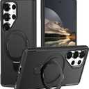 Designed for Samsung Galaxy S25 Ultra Case with Kickstand Compatible with Magnetic Wireless Charging, Shockproof Protective Case, Black