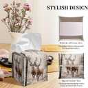 Grace Yonks Winter Tissue Box Cover Square, Two Deer in Snow Forest Design Cube Case for Facial Tissues, 5.2" PU Leather. (102)