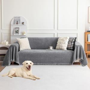 Deep Dream Chenille Sofa Cover, Couch Covers for 3 Cushion Couch, Washable Slipcovers for Sectional l Shaped Dogs Protector Furniture Covers (71" x 91", Dark Gray)