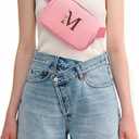 Dance Recital Gifts for Girls 8-12,Dance Bag for Girls Teen Kids - Belt Bag Crossbody Bags for Girls Women,Small Waist Packs Kids Fanny Pack,Initial Flower M,Peach Bag