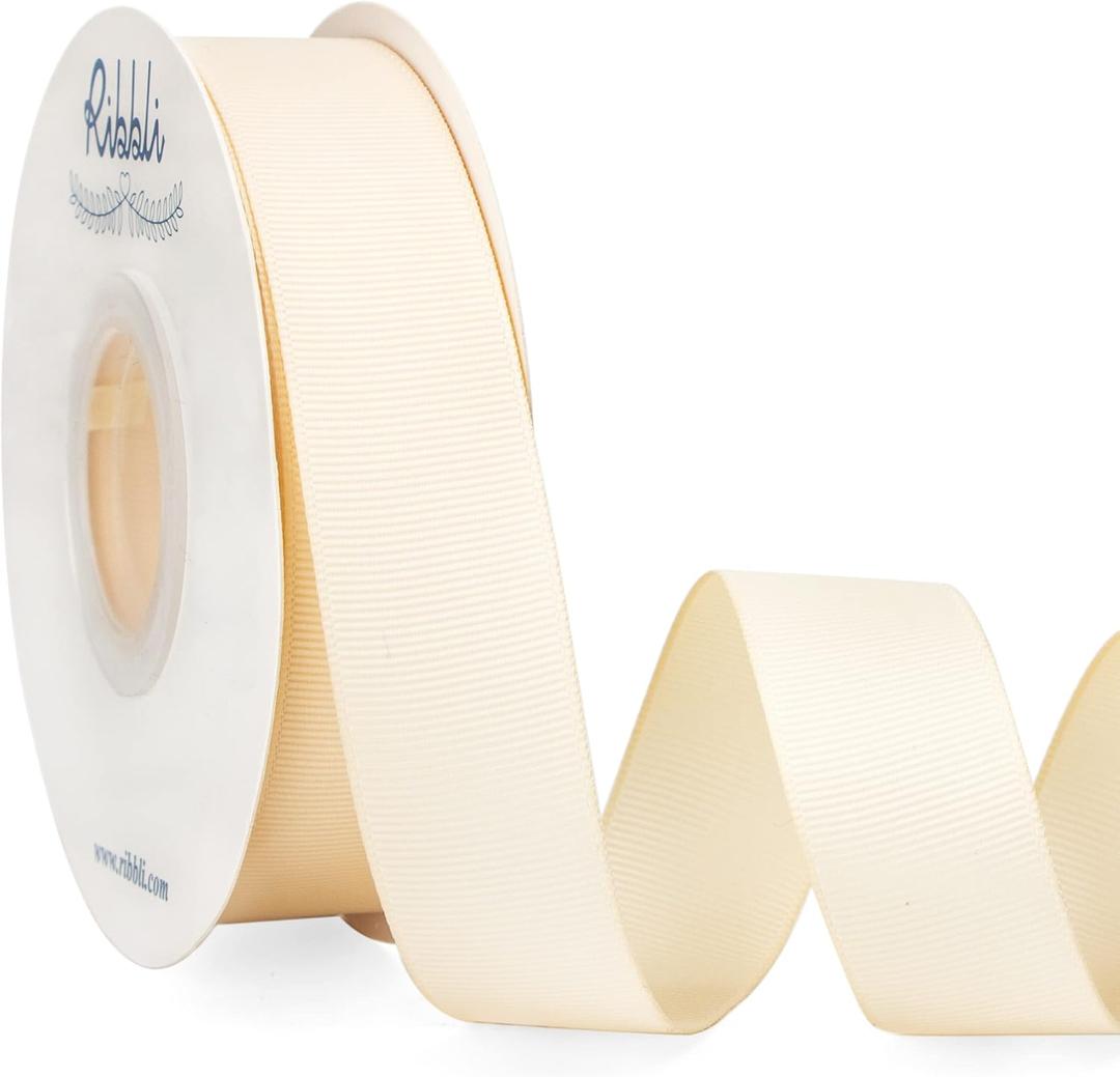 Ribbli Ivory Grosgrain Ribbon, 1 inches x Continuous 25 Yards, Use for Bows DIY Hair Accessories,Gift Wrapping, Craft and Sewing