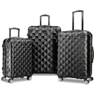 Kenneth Cole REACTION Diamond Tower Collection Lightweight Hardside Expandable 8-Wheel Spinner Travel Luggage, Black, 3-Piece Set (20", 24", & 28")