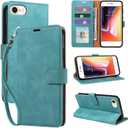 for iPhone SE 2020/2022 Case Wallet, for iPhone 6/6S/7/8 Case, [RFID Blocking 3 Card Slots] 2025 Soft PU Leather Phone Cover, Wrist Strap, Shockproof Protective, Stand Flip (Green)