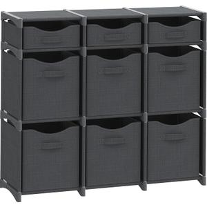 9 Cube Closet Organizers And Storage | Includes All Storage Cube Bins | Easy To Assemble Closet Storage Unit With Drawers | Room Organizer For Clothes, Baby Closet Bedroom, Playroom, Dorm (Dark Grey)