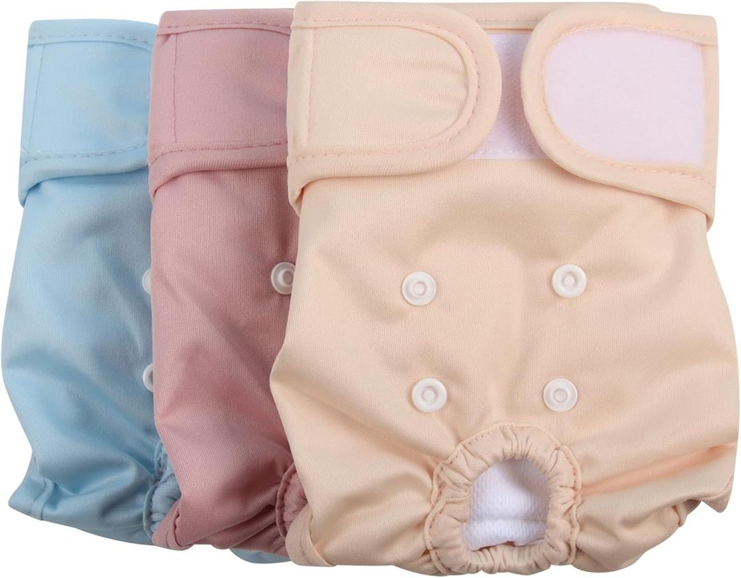 Dog Diapers Female for Small Dogs with Snaps,(3 Pack) Premium Washable Reusable Leakproof Puppy Nappies, S 