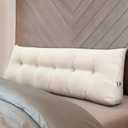 Wenqik Wedge Pillow Queen Triangular Headboard Bed Reading Backrest Back Support Long Pillow with Removable Cover for Dorm Room Supplies Housewarming Gift(Beige) (Queen (59 x 20 x 8 Inch))