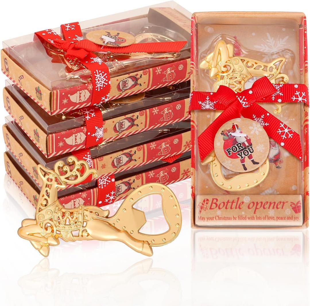 24PCS Christmas Bottle Openers for Guest Christmas Reindeer Bottle Openers Holiday Party Favors Gifts for Christmas Decorations Souvenirs (Gold Reindeer)