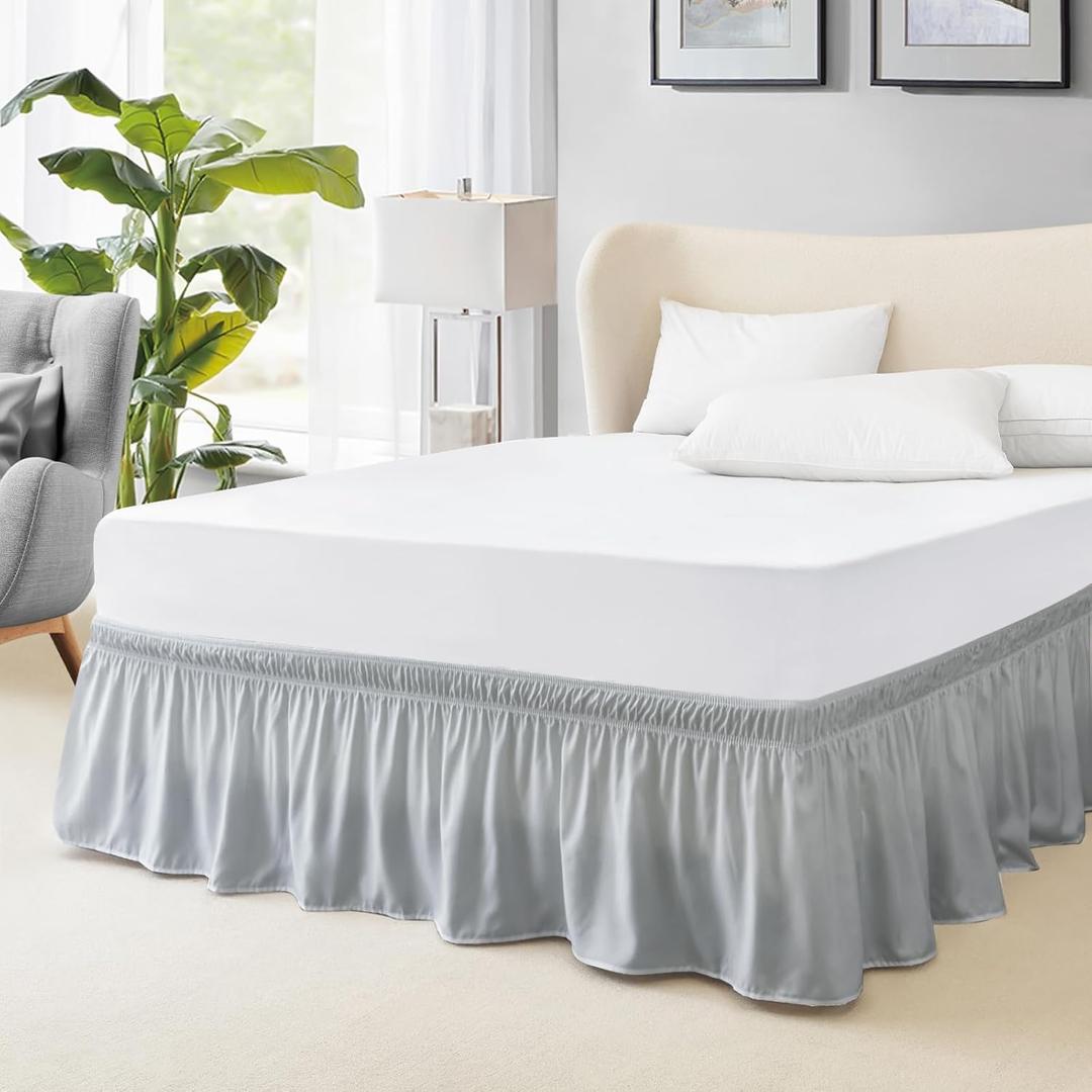 FreshCulture King Bed Skirt, Dust Ruffle for King Size Bed, Easy Fit with 18-Inch Tailored Drop, Elastic Wrap Around Bed Skirt King Size, Hotel Quality Bed Skirts for Adjustable Bed (Light Grey)