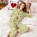 Unisex Ultra Soft Pajama Set, Valentines Pajamas, Soft Warm Matching Sleepwear Gift for Women Men (Green, M)