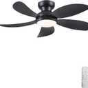 PHORUS 42" Black Low Profile Ceiling Fans with Lights and Remote,Small Flush Mount Ceiling Fans with Quiet Reversible DC Motor, Dimmable 3 CCT