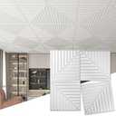 Art3d 12-Pack Drop Ceiling Tiles 2x2 FT, PVC 3D Textured Panels for Interior Wall Decor Living Room Bedroom Office, 24x24 Inch, White