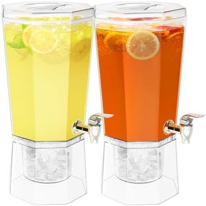 Lifewit 1 Gallon Plastic Drink Dispenser 2 Pcs (in 1 Package), Juice Containers with Lid for Party, Ice Beverage Dispenser with Stand for Lemonade/Soda/Tea, BPA Free