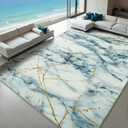 Przemy Area Rugs for Living Room, 5x7 Washable Rug for Bedroom, Modern Non Slip Carpet for Dorm Nursery Dining Room Bedside Office, Blue and White