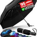 TUMELLA Strongest Windproof Travel Umbrella (Compact, Superior & Beautiful), Small, Wind-Tested, Light & Portable, Automatic Folding Rain Umbrella, Durable Premium Grip, Fits Car and Backpack