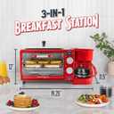 Nostalgia 3-in-1 Retro Breakfast Station - Includes 5 Cup Coffee Maker, Non-Stick Ceramic Griddle, and 4-Slice Toaster Oven - Built-In Timer, Reusable Coffee Filter, Space-Saving Design - Red