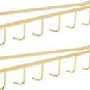 2pcs Mug Organizer for Kitchen Cabinets, Under-Shelf Coffee Cup Mug Rack with 6 Hooks, Fit for 1.1 Inch Thickness Shelf or Less, Suitable for Holder Hanger for Cups/Keys Storage/Scarf. Gold