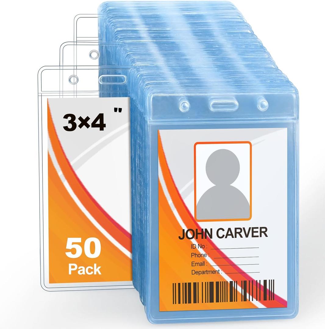 50Pcs Name Badge Holders Clear Badge Sleeve Plastic Lanyard Sleeves for ID Holders (3X4)