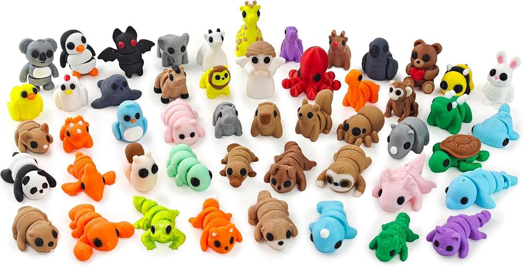 50 pcs Animal Figurines, 3D Printed Animal Figurines Set, Articulated, Party Favors, Pocket Fidget Toys Bulk, Goodie Bag Stuffers, Easter Basket Stuffers, for Boys Girls Toddlers, Classroom rewards