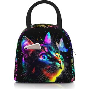Black Cat Lunch Bag for Woman Reusable Funny Animal Leakproof Insulated Lunch Box Cooler Tote Bag Food Snack Container for Men Woman Adult Work Travel Picnic Cat Lover Gifts
