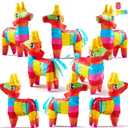 Cinco De Mayo 8 pcs Mini Donkey Pinatas 5.7"x7.5" Rainbow Color for Fun Fiesta Taco Party Supplies, Luau Event Photo Props, Mexican Theme Decoration, Carnivals Festivals, Taco Tuesday Event